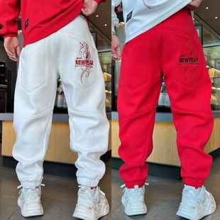 百搭加绒加厚运动哈伦卫裤 男时尚 潮牌字母刺绣束脚休闲裤 秋冬美式