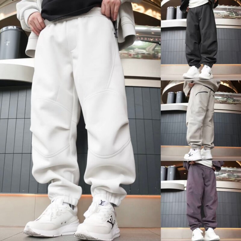 秋冬美式重磅加绒加厚束脚卫裤男