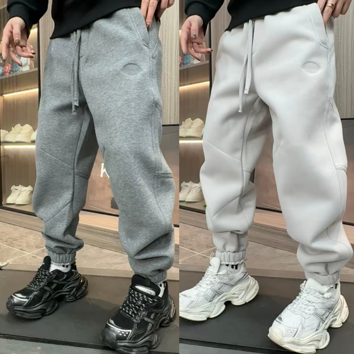 秋冬重磅加绒加厚刺绣束脚休闲裤