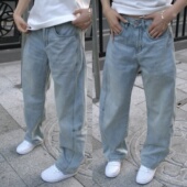 百搭直筒休闲裤 春秋新款 男女同款 时尚 美式 潮牌复古水洗弯刀牛仔裤
