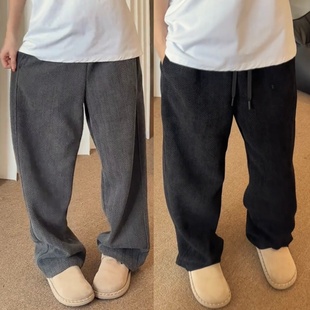 百搭宽松透气运动卫裤 秋冬潮牌雪尼尔肌理纹弯刀直筒休闲裤 男时尚