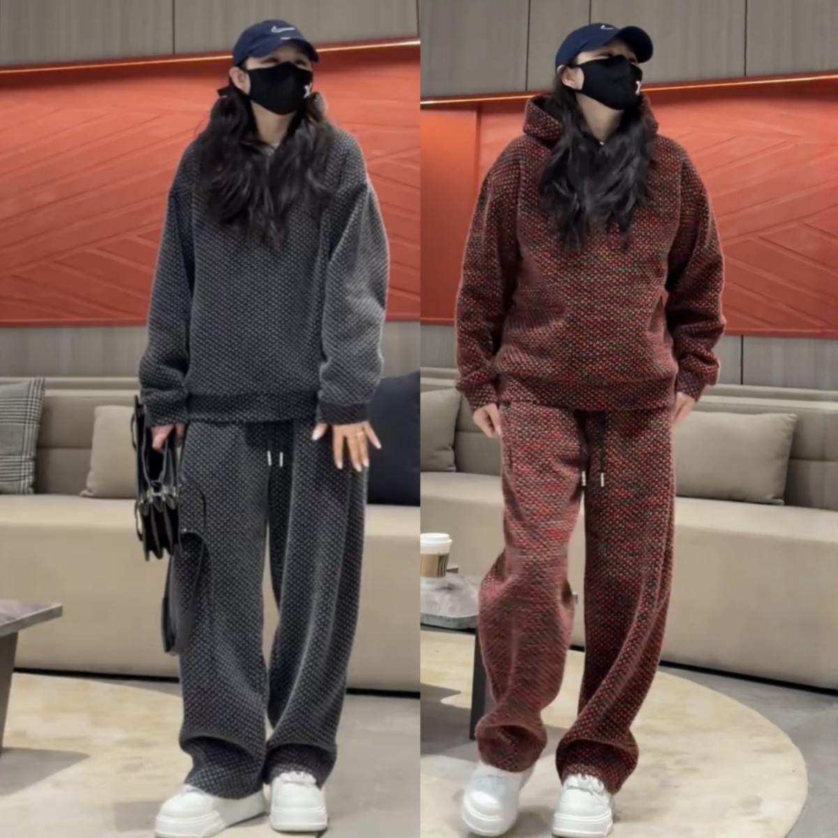 冬季潮牌轻奢加绒休闲运动套装