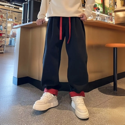 秋冬美式高街拼接撞色直筒休闲裤