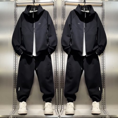 秋季潮牌重磅空气层连帽运动套装