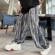 夏季 百搭宽松透气阔腿直筒裤 潮牌竖条纹泼墨扎染垂感休闲裤 男时尚