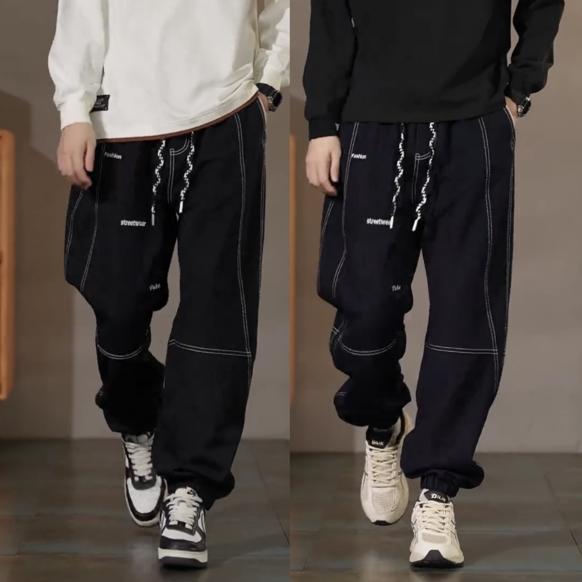 秋季美式潮牌阳离子束脚牛仔长裤