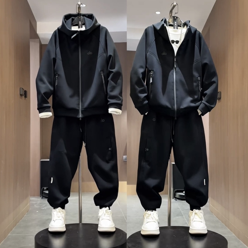 美式潮牌空气层连帽休闲运动套装