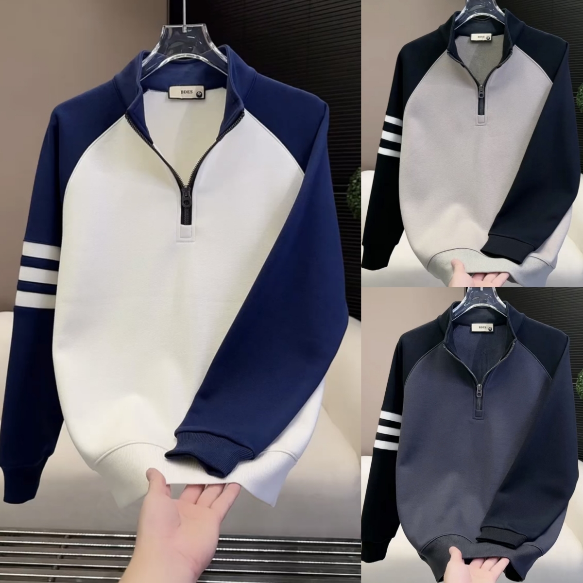 拼接半拉链加绒打底衫卫衣