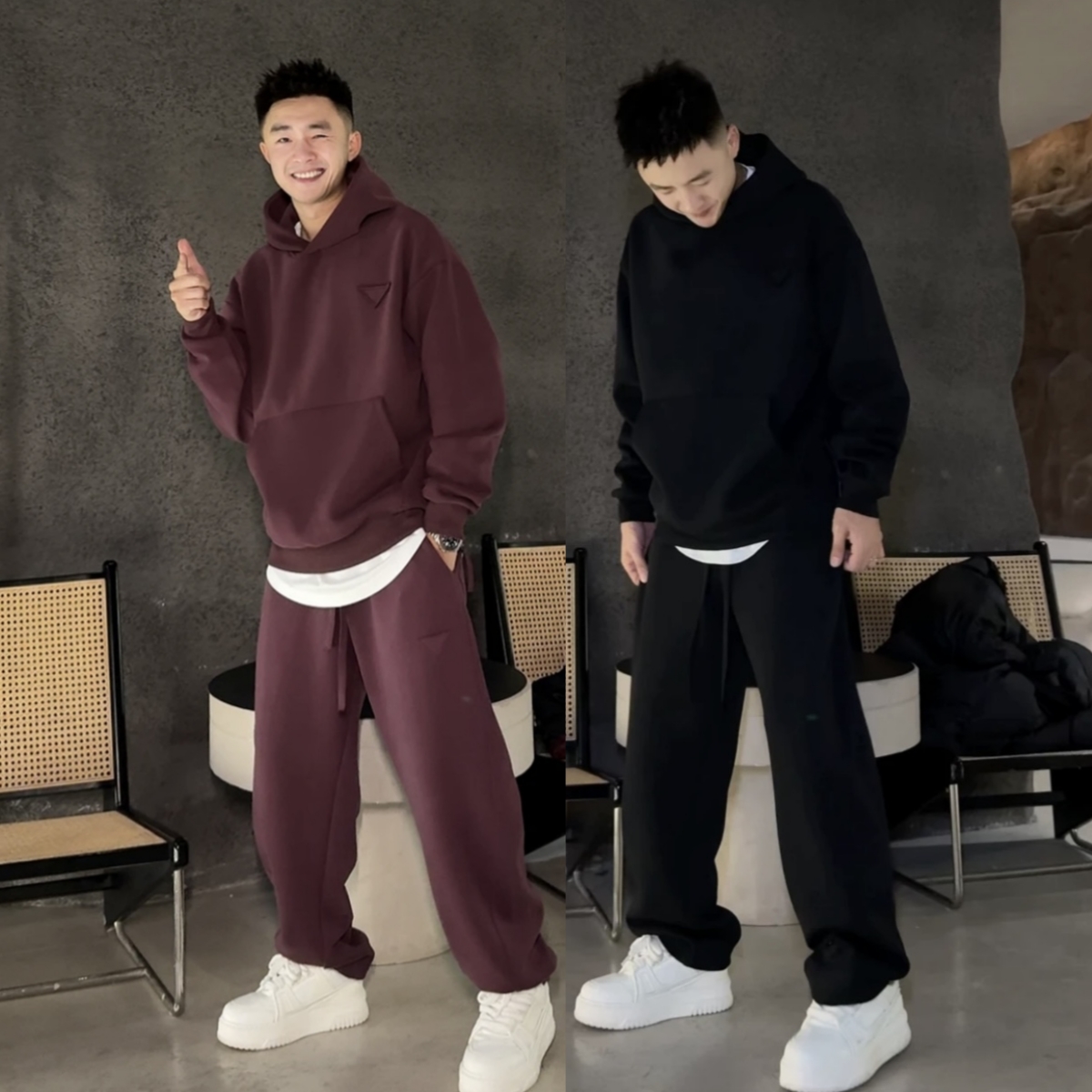 秋冬重磅加厚磨毛三角标休闲套装