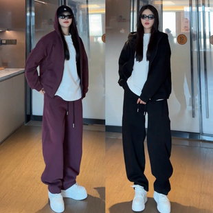 新款 百搭卫衣长裤 极简慵懒风连帽休闲套装 时尚 两件套 男女同款 秋季