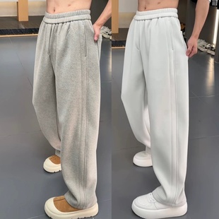 男简约百搭防寒保暖纯色运动卫裤 冬季 重磅加绒加厚弯刀直筒休闲裤
