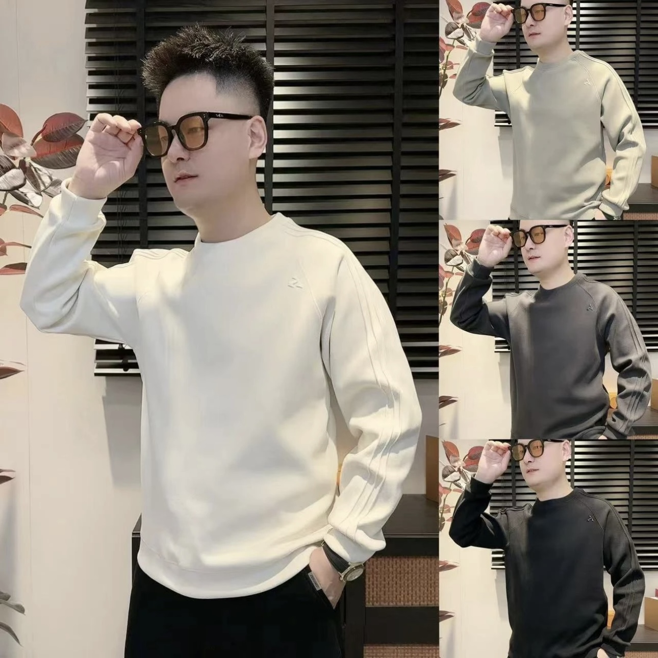 冬季韩版云朵绒情侣款圆领卫衣男士简约百搭加绒保暖休闲打底上衣