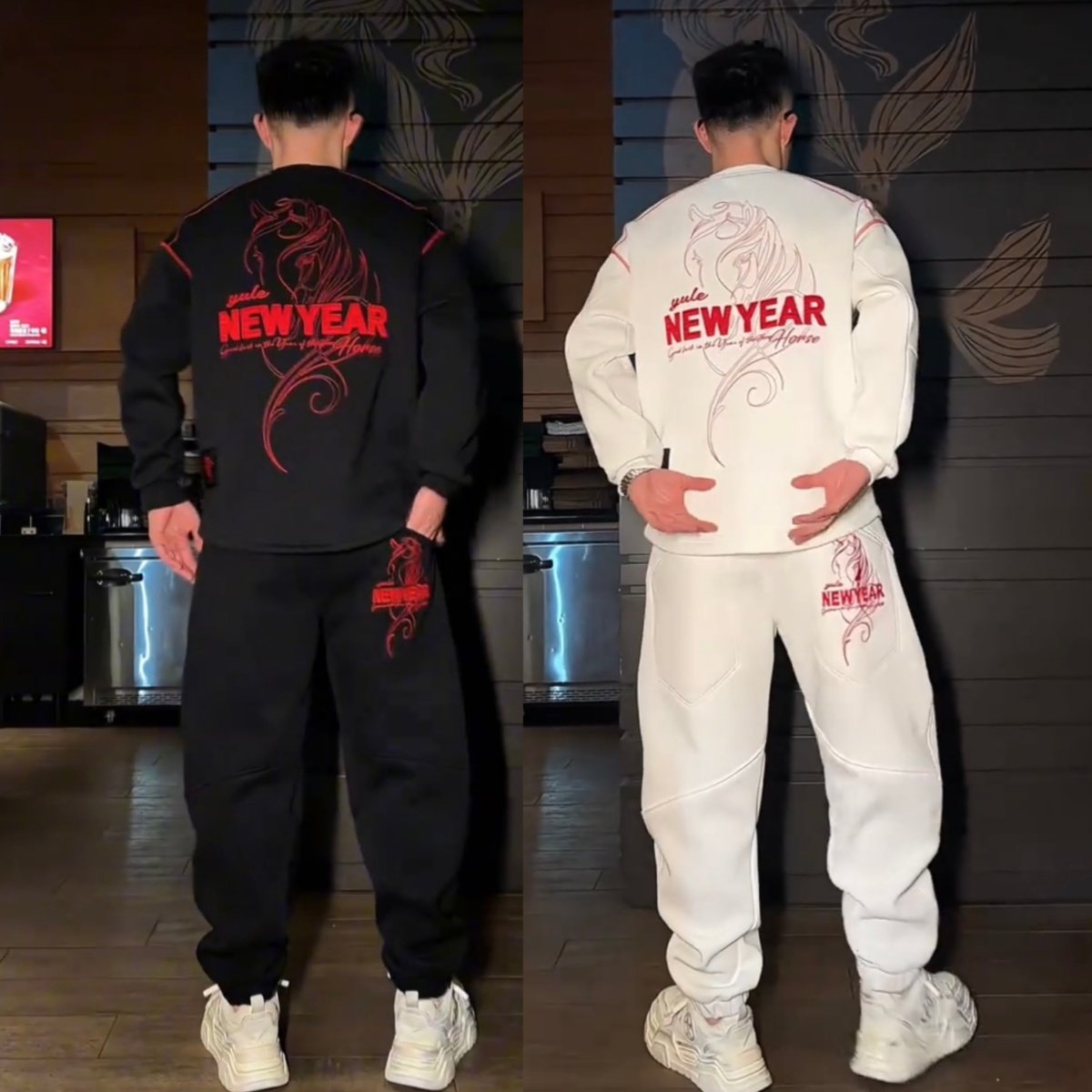 秋冬季马年新款加绒休闲运动套装时尚百搭保暖圆领卫衣卫裤两件套,男装,休闲运动套装,淘宝优惠券,粉丝福利购,淘宝优惠卷