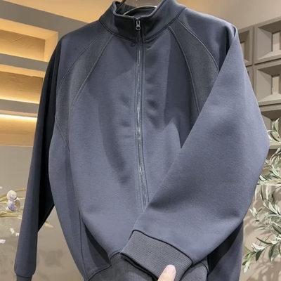 针织拼接拉链休闲开衫卫衣