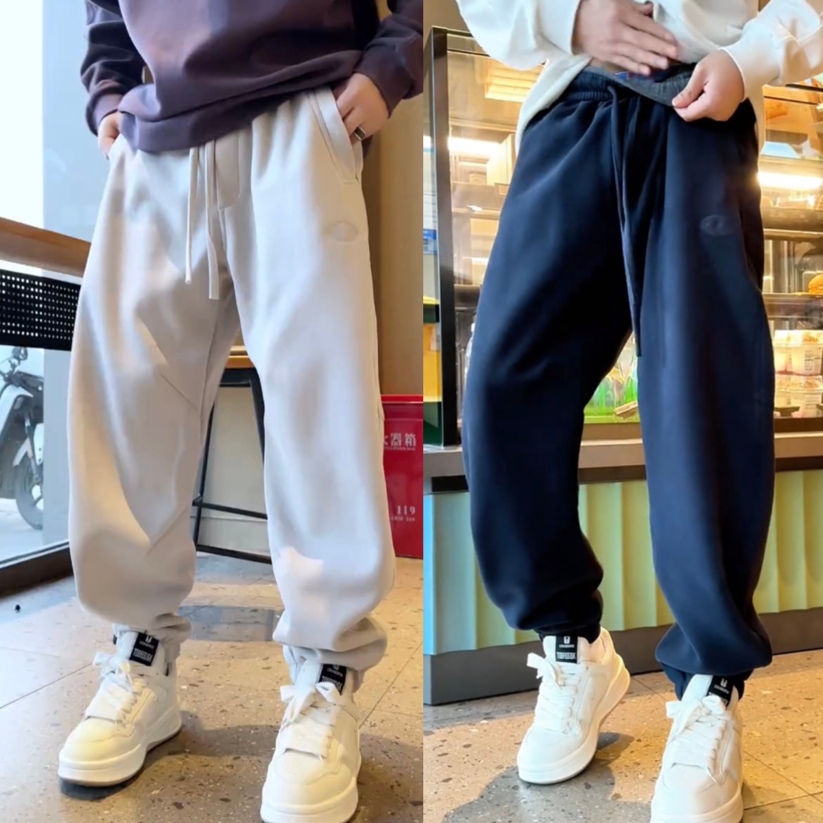 秋冬重磅加绒加厚弯刀束脚休闲裤