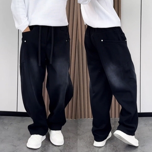 宽松透气阔腿直筒裤 秋冬新款 百搭男女款 时尚 高级感渐变弯刀休闲裤
