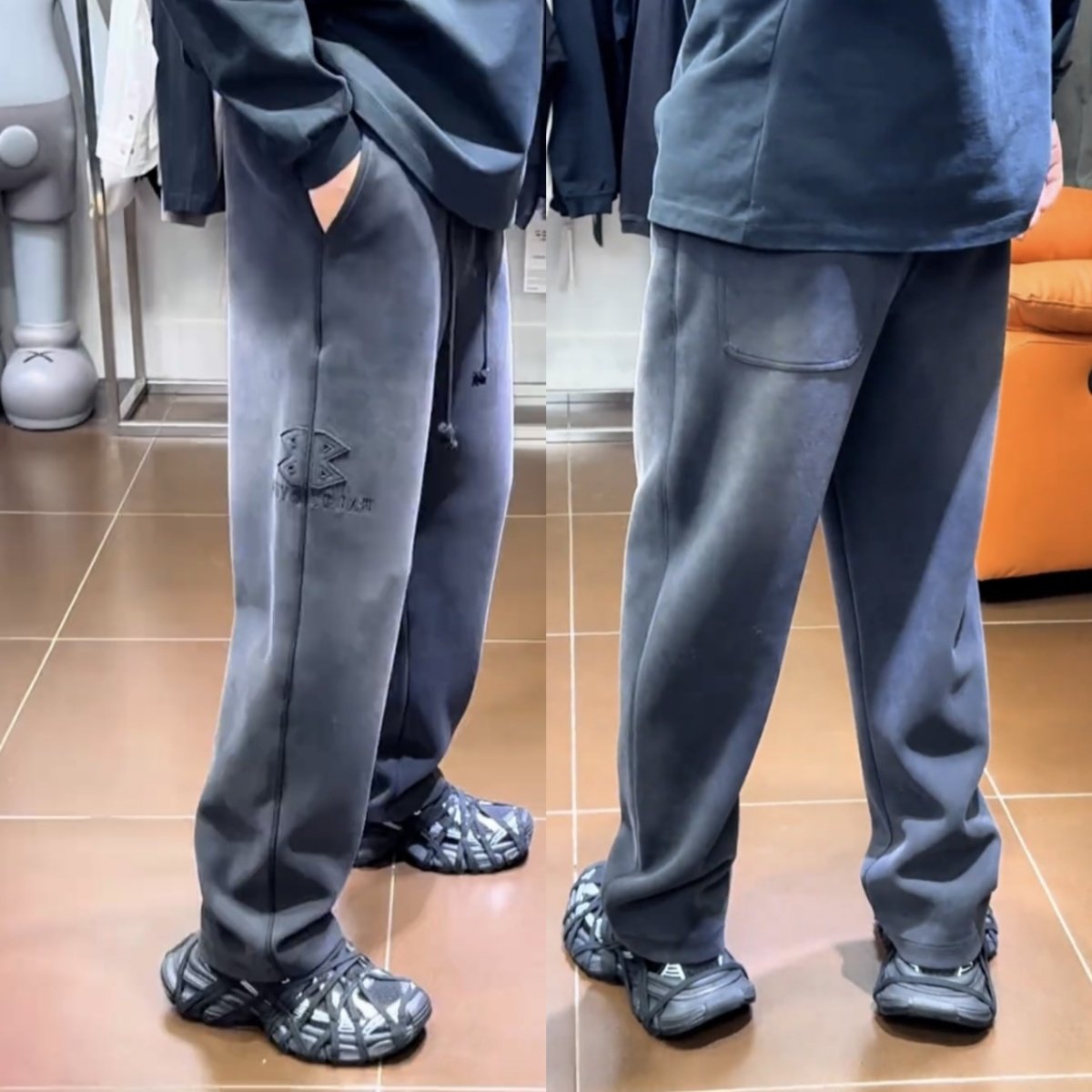 冬季美式复古水洗做旧渐变直筒休闲裤男加绒加厚刺绣运动阔腿卫裤,男装,休闲裤,淘宝优惠券,粉丝福利购,淘宝优惠卷