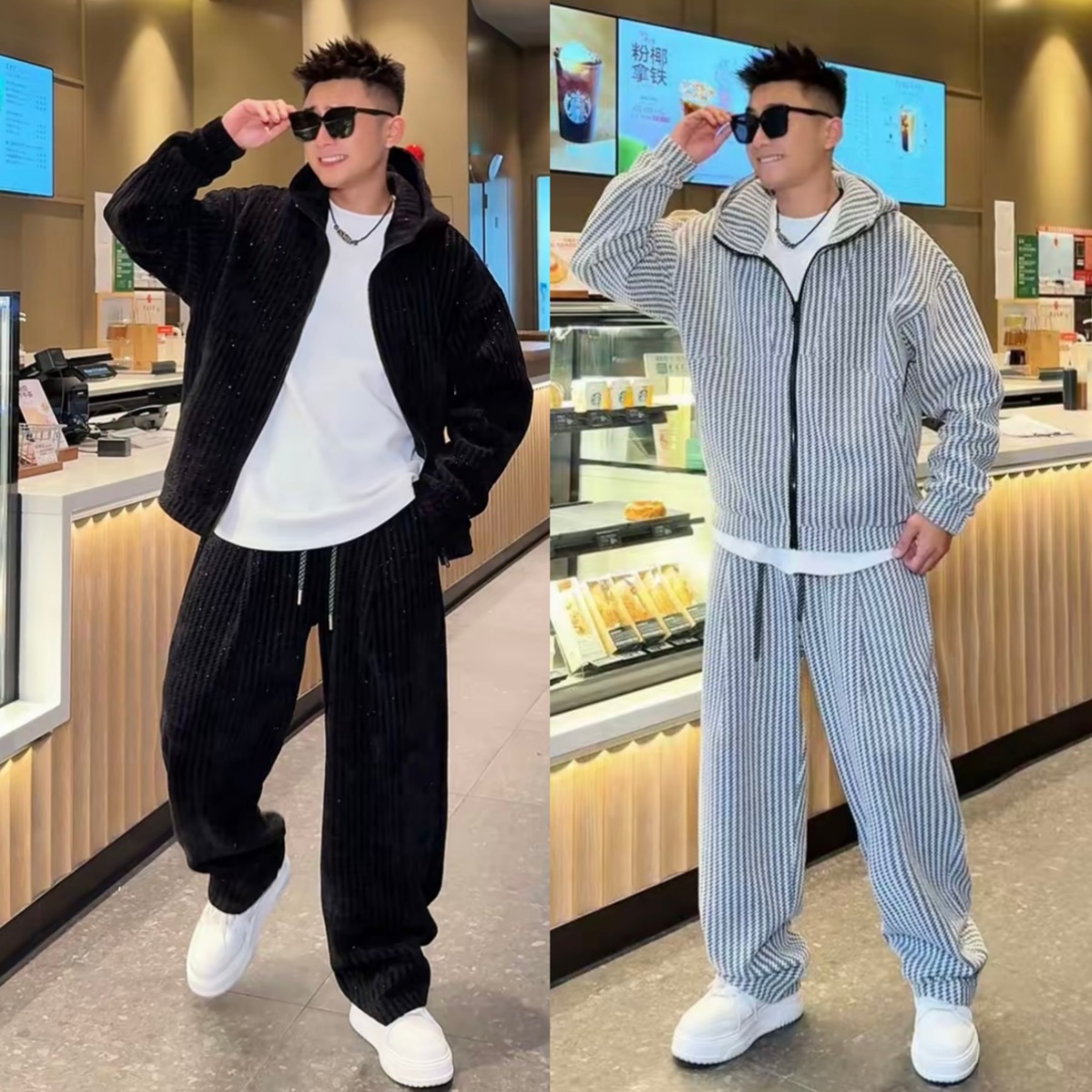 秋冬新款银丝鱼骨纹时尚休闲套装