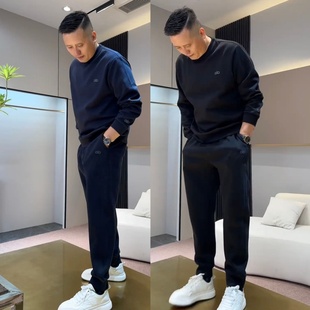 两件套 高档简约百搭圆领卫衣休闲裤 秋冬潮牌轻奢休闲运动套装 男士