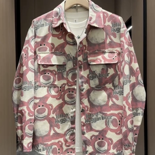 秋季男士新款彩绘提花翻领衬衫夹克外套时尚百搭宽松透气休闲上衣