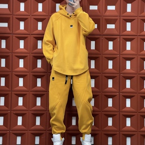 秋冬潮牌立裁结构拼接侧拉链连帽卫衣卫裤休闲套装加绒加厚两件套
