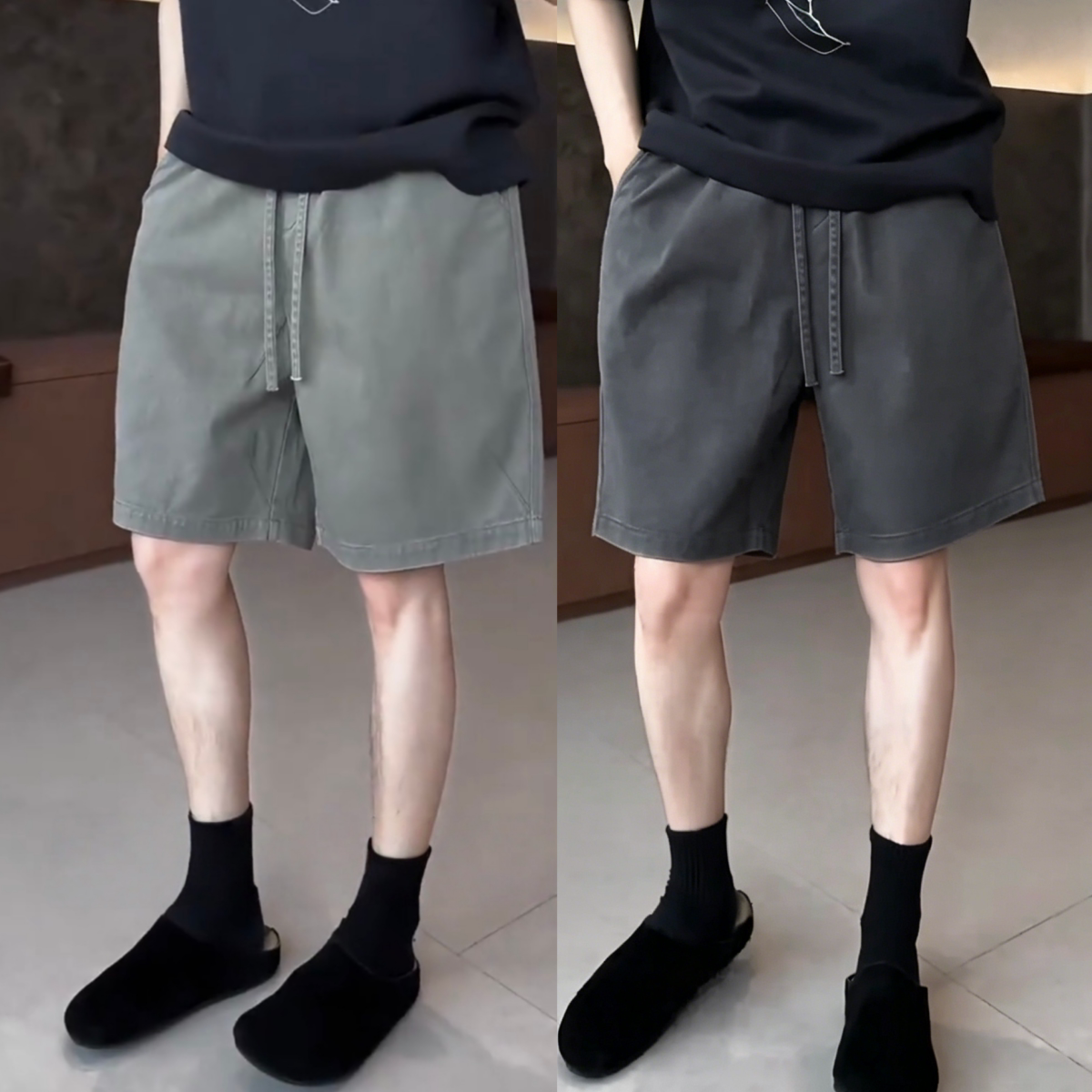 夏季高级感水洗棉布休闲短裤男士简约百搭吸汗透气抽绳运动五分裤