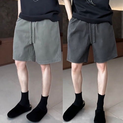 夏季高级感水洗棉布休闲五分短裤