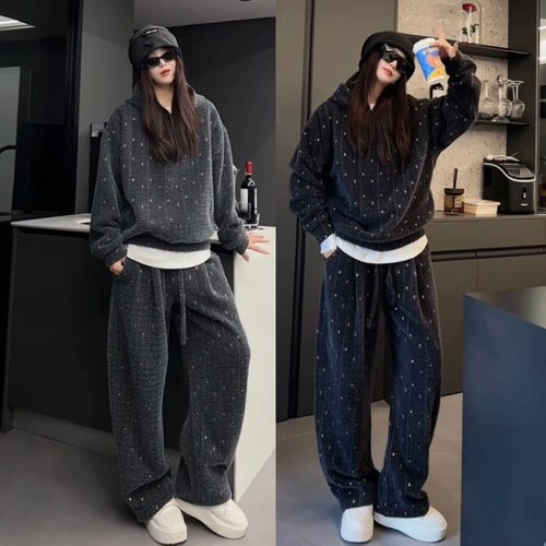 重磅加厚彩织连帽休闲运动套装