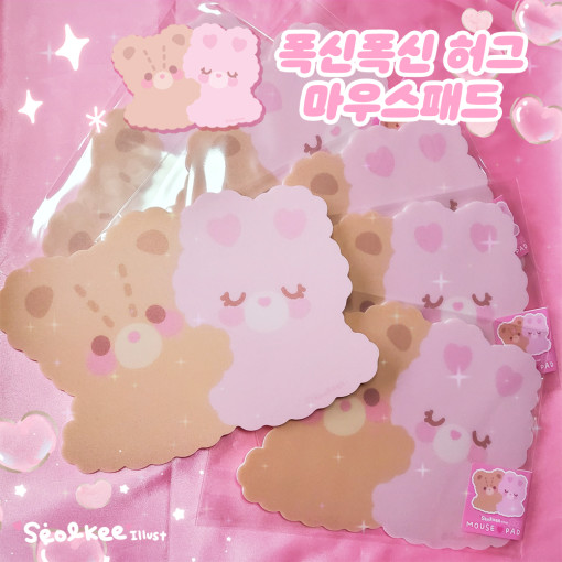 韩国进口SEOLKEE ILLUST 粉色少女软萌动物鼠标垫