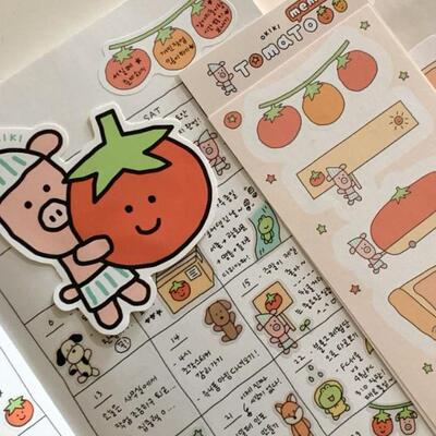 OKIKI咕卡荷塘青蛙番茄猪猪动物画框手账日记装饰贴纸 单张（5选