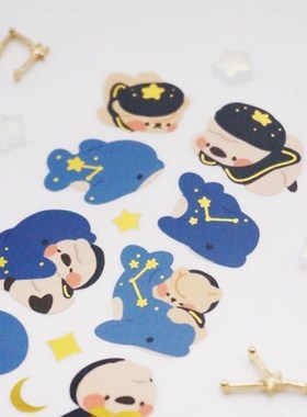 韩国进口 mong mong space 烫金装饰贴纸 企鹅和海豚