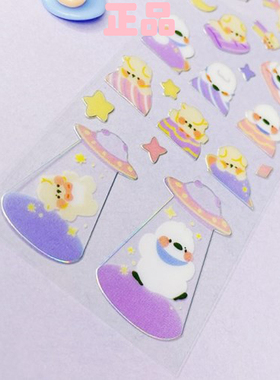 韩国进口mong mong space 闪边装饰贴纸 企鹅飞船