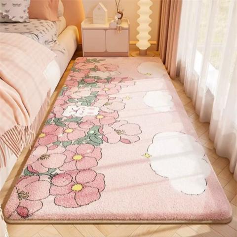 床边毯仿羊绒粉色ins风