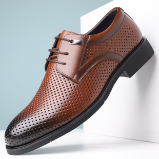 2026新款 镂空内增高6CM男士 休闲皮鞋 男透气休闲鞋 防滑商务风皮鞋