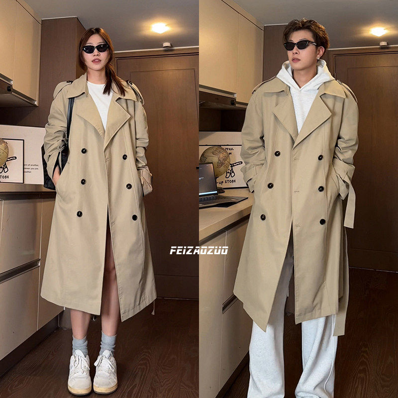 春季中长款风衣男女同款双排扣韩系过膝外套时尚百搭