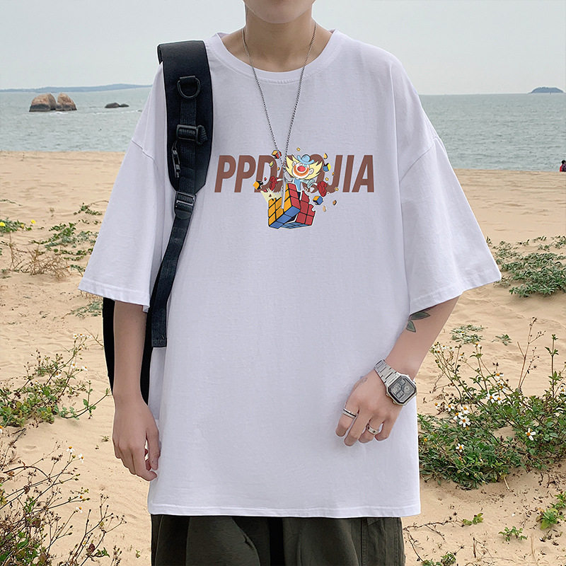 夏季新款印花纯棉透气短袖男休闲大码T恤厦门外景拍摄推荐-