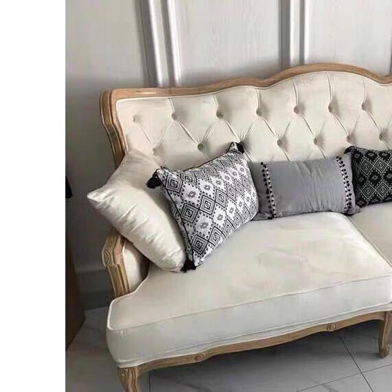 美式乡村实木复古沙发欧式简约布艺三人别墅法式家具双人沙发轻奢