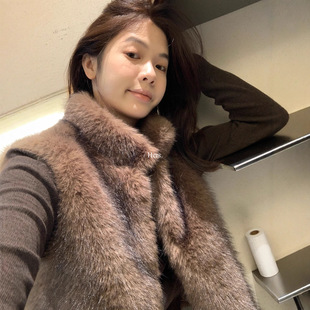 Hers一勺甜秋冬季简约气质短款毛毛马甲女小个子毛茸茸外套92519