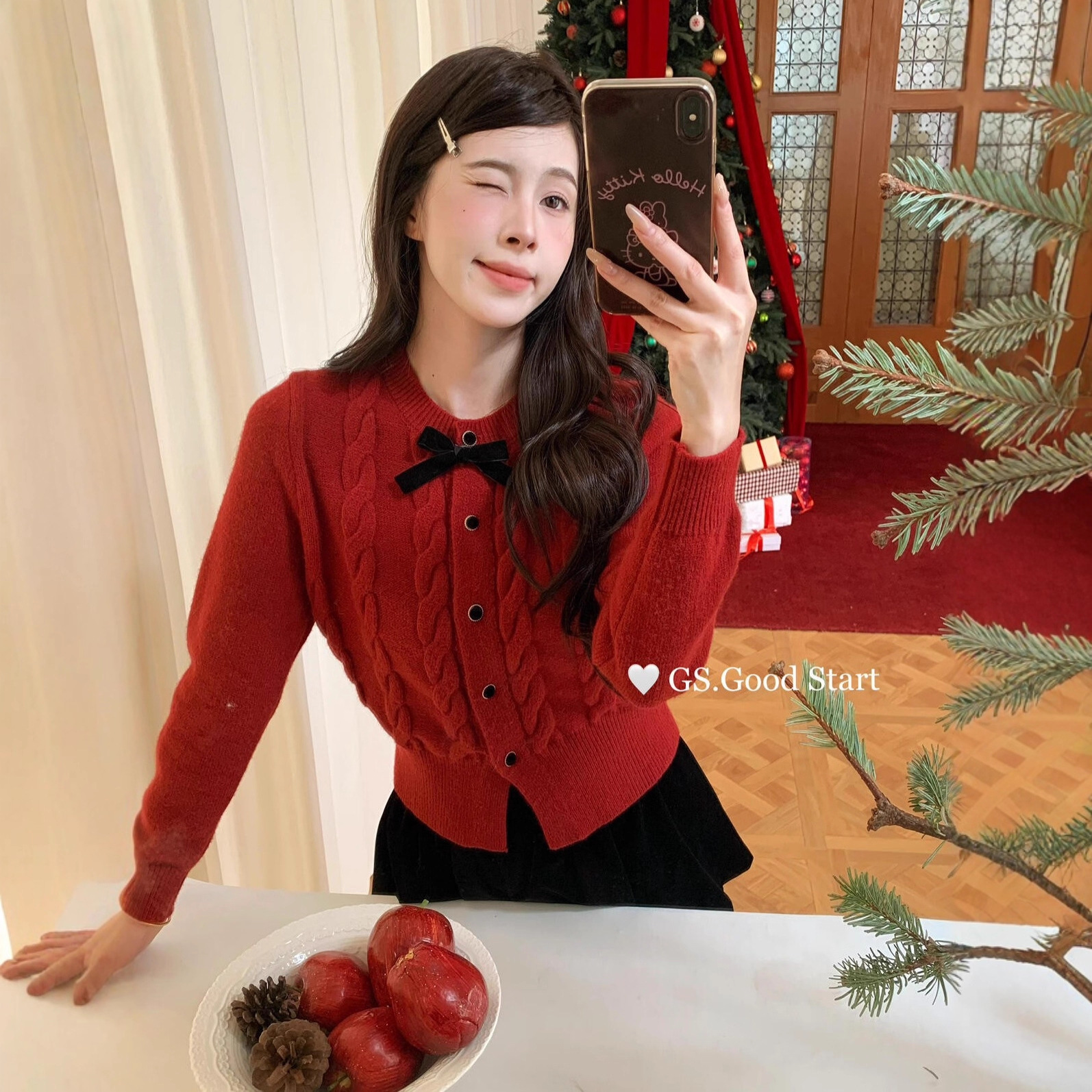 GS.GOOD START 秋冬法式千金感圆领长袖针织衫女G7776(配蝴蝶结)