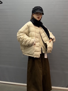 2025冬季新款欧货时尚百搭圆领单排扣羽绒服外套女宽松显瘦上衣