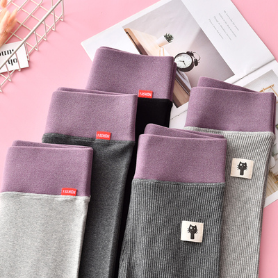 网红纯棉小脚灰色竖条纹打底裤