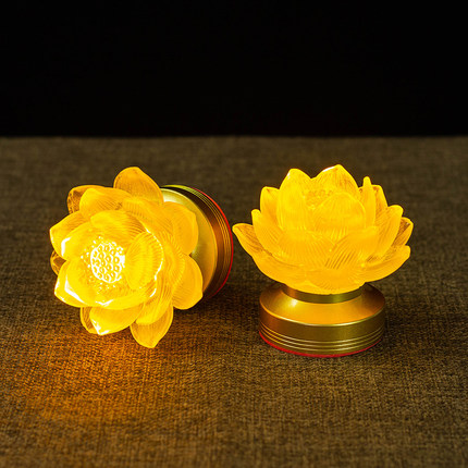 充电插电两用莲花供灯家用神台迷你led长明灯佛前小号琉璃灯一对