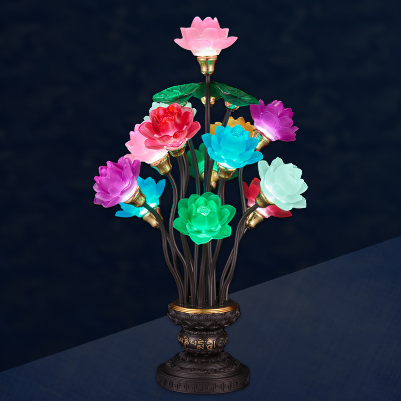 七彩琉璃莲花灯佛前观音大号佛灯