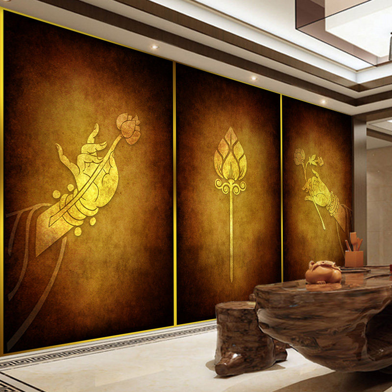 中式佛系禅意墙纸莲花佛手玄关过道背景墙装饰养生美容院茶室壁纸,家装主材,定制壁画,淘宝优惠券,粉丝福利购,淘宝优惠卷