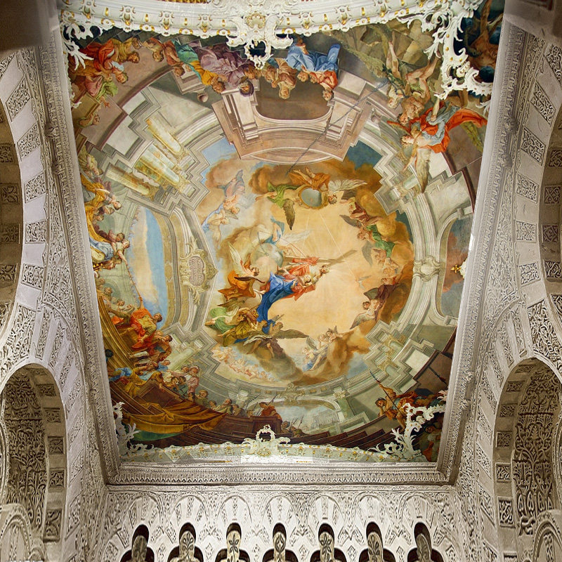 大型吊顶壁画定制顶面墙纸天花板灯槽天板西方油画神话天使壁纸