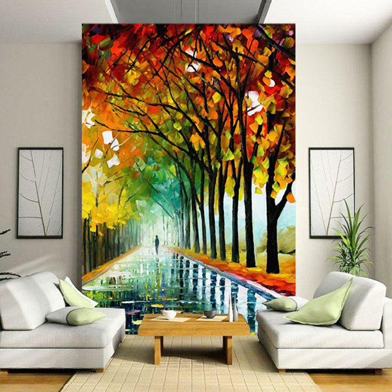 鎏金工艺壁纸走廊路景玄关卧室电视客厅背景墙纸油画雨中人画壁画