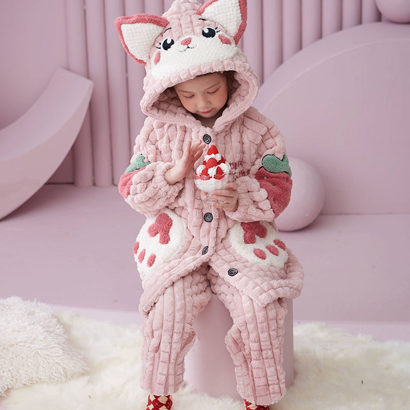 儿童睡衣睡裤冬款3小女孩8-9-10岁中大童5珊瑚绒6法兰绒7家居套装