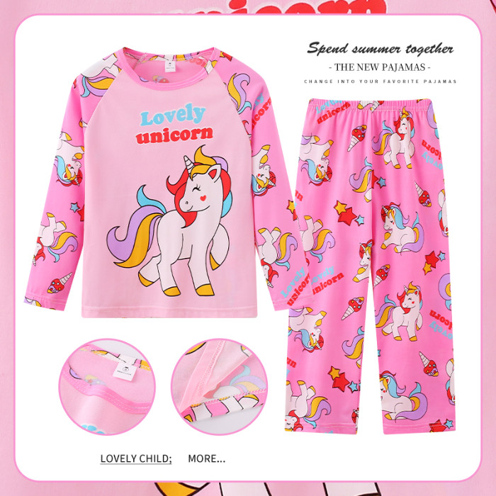 秋款儿童棉质睡衣女孩宝宝三四五六七岁春秋薄套装独角兽2024新款