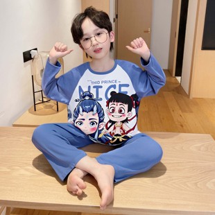 哪吒敖丙儿童中大童睡衣 春秋仿棉薄款 长袖套装男孩男生男宝男童