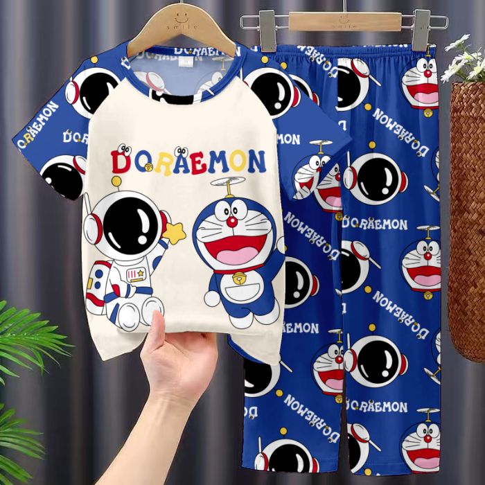 兄妹睡衣春夏季薄款短袖长裤男童女童 哆啦a梦小叮当机器猫家居服